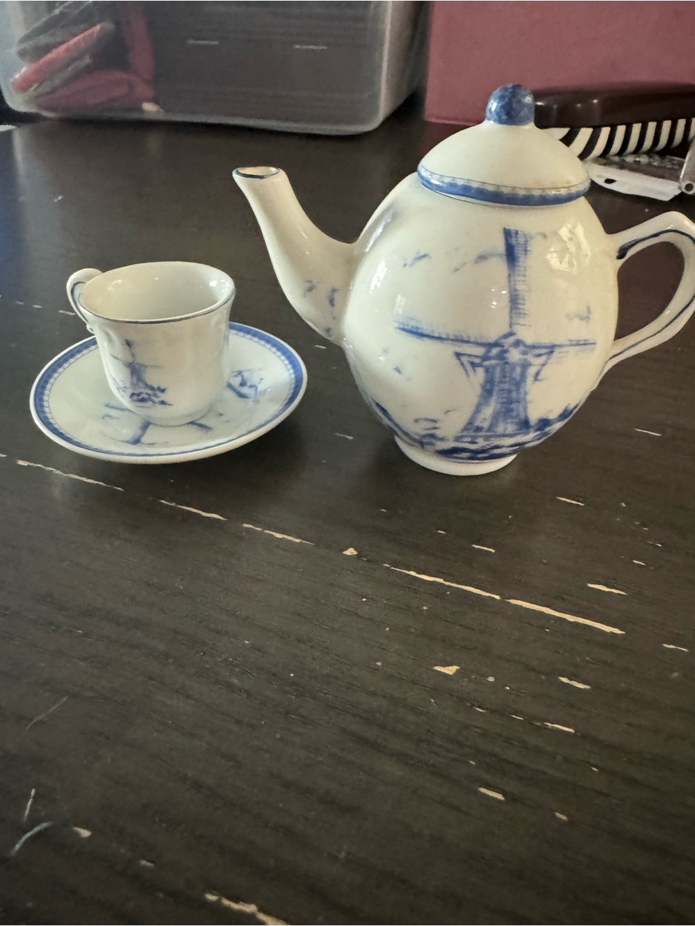 Imperial Porcelain Blue and White Windmill Teapot and Cup Set